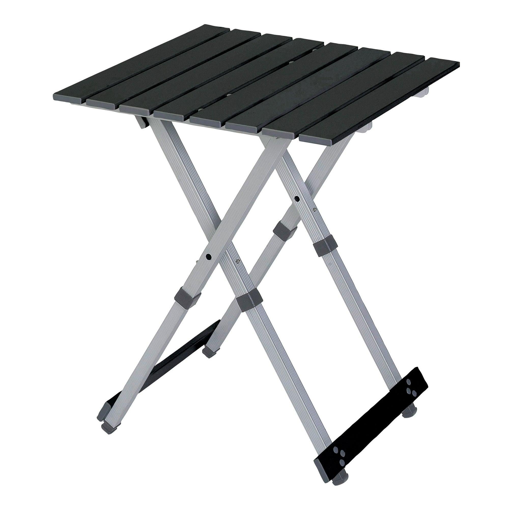 Compact Camp Table 20, Black Chrome, Side Angle