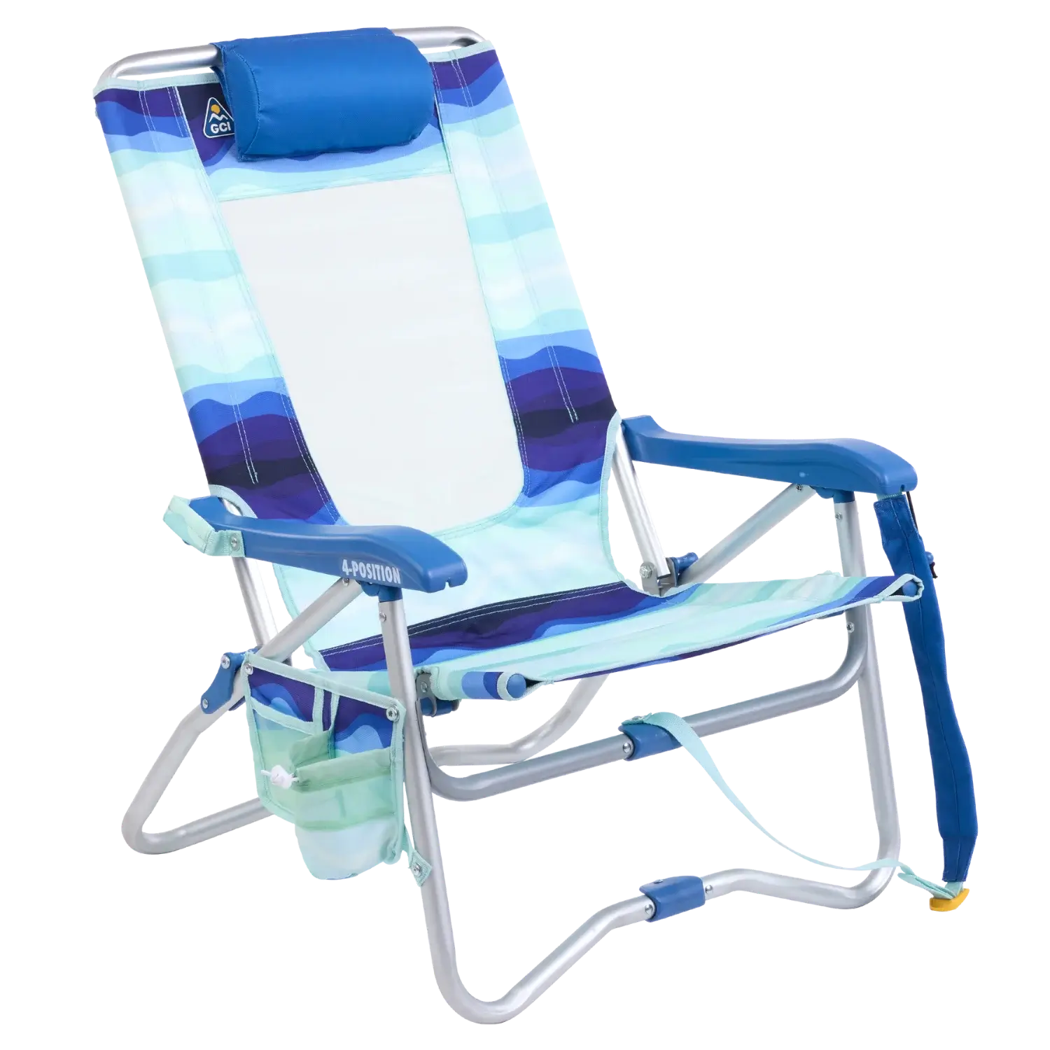 Side angle of the wave blue Bi-Fold Beach Chair.