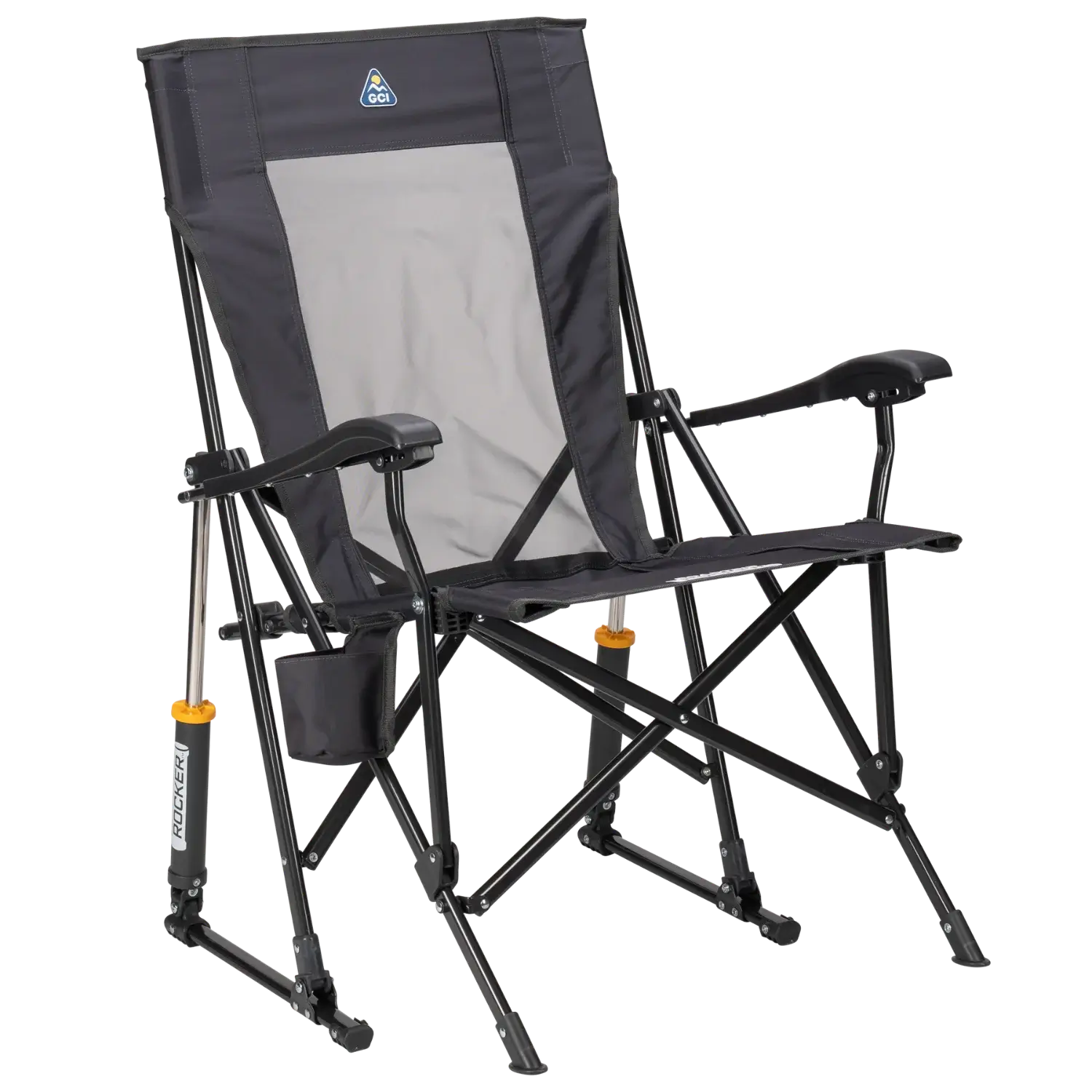 Side angle of dark charcoal roadtrip rocker.